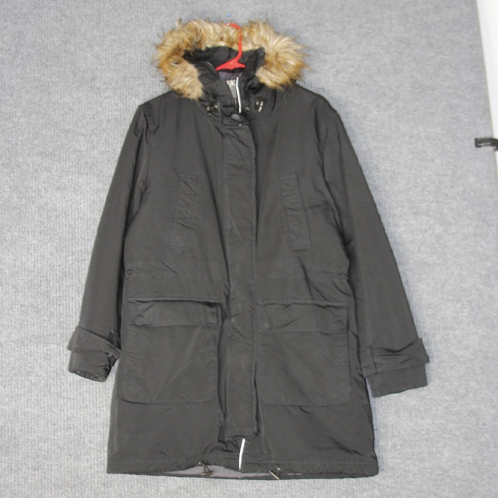 American‎ Airlines Parka Jacket Mens L Black Hooded Faux Fur Trim 645-0092-202